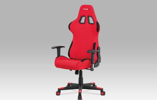 Kancelářská židle, červená látka, houpací mech., plastový kříž
