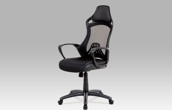 Kancelářská židle, houpací mech., černá koženka + MESH, plast. kříž