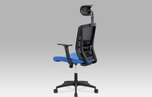 Kancelářská židle, houpací mechanismus, modrá látka, plastový kříž, plastová kolečka