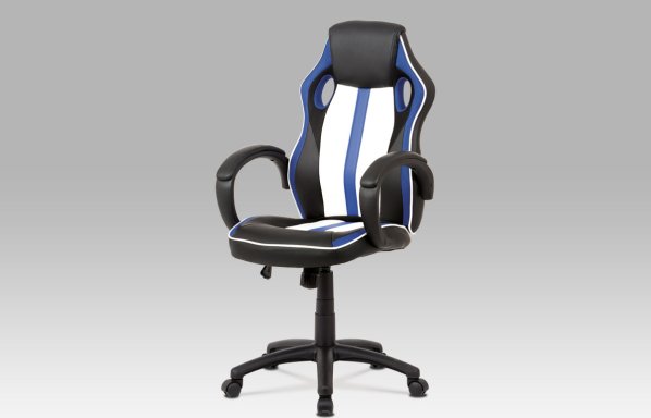 Kancelářská židle, modrá-černá ekokůže+MESH, houpací mech, kříž plast černý