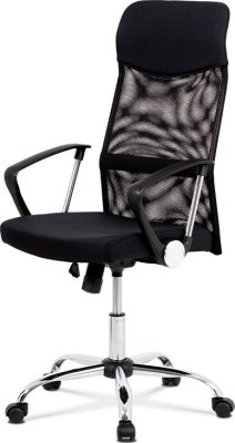 Kancelářská židle, houpací mech., černá látka + černá MESH, kovový kříž