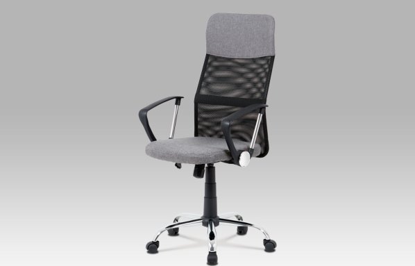 Kancelářská židle, šedá látka, černá MESH, houpací mech, kříž kovový