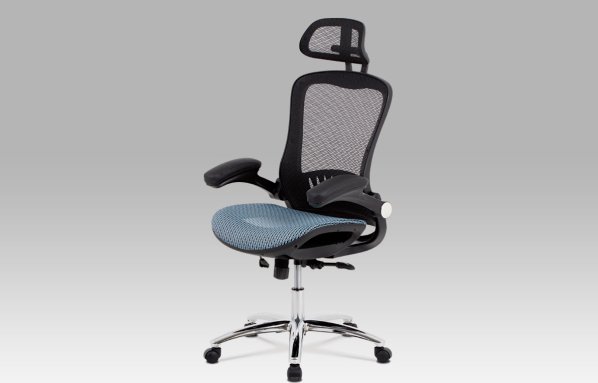 Kancelářská židle, synchronní mech., modrá MESH, plast. kříž