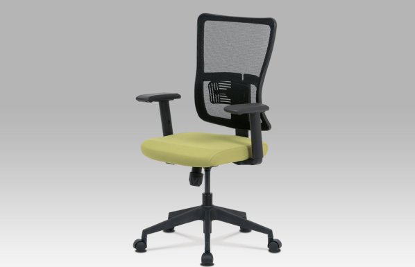 Kancelářská židle, zelená látka+černá síťovina, houpací mech., plastový kříž