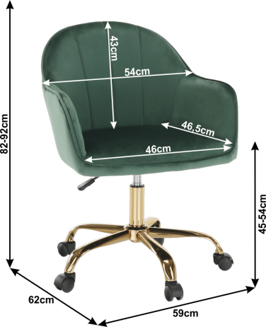 Kancelářské křeslo EROL, zelená Velvet látka/zlatá