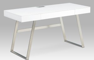 Kancelářský stůl 140x60, bílá MDF mat, broušený nikl, 3 šuplíky