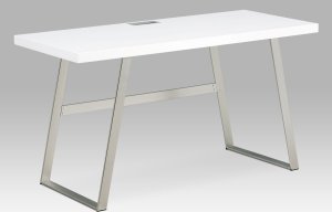 Kancelářský stůl 140x60, bílá MDF mat, broušený nikl