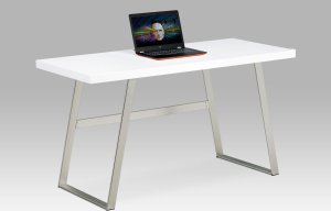 Kancelářský stůl 140x60, bílá MDF mat, broušený nikl
