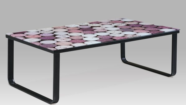 Konferenční stolek 105x55x32 cm, sklo s potiskem "korek"/černá