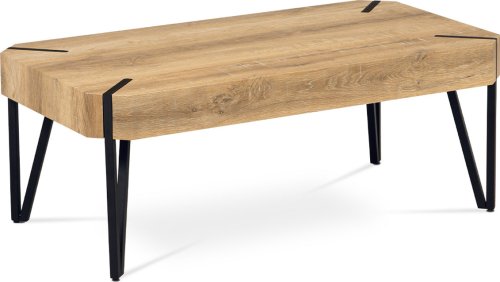 Konferenční stolek 110x60x43, MDF bělený dub, kov černý mat