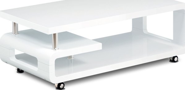 Konferenční stolek 115x60x43, bílá MDF vysoký lesk, chrom, 4 kolečka