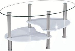 Konferenční stolek AXEL NEW, ocel/sklo/bílá, vysoký lesk