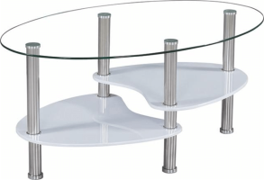 Konferenční stolek AXEL NEW, ocel/sklo/bílá, vysoký lesk