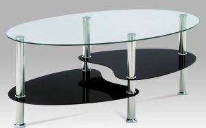 Konferenční stolek, čiré sklo / černé sklo / leštěný nerez