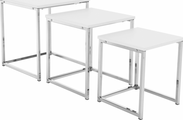 Set 3 konferenčních stolků MAGNO TYP 3, bílá matná/chrom