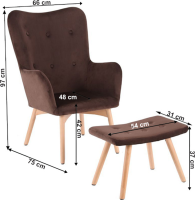 Křeslo LAGER NEW s taburetem, látka čokoládová/buk