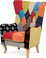 Křeslo, látka patchwork, masiv přírodní kaučukovník