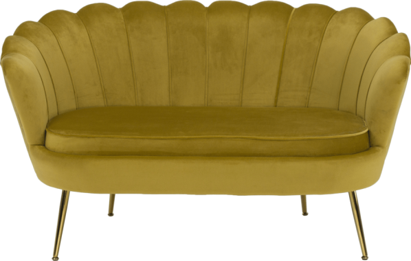 Art-deco pohovka NOBLIN, hořčicová Velvet látka / gold chrom