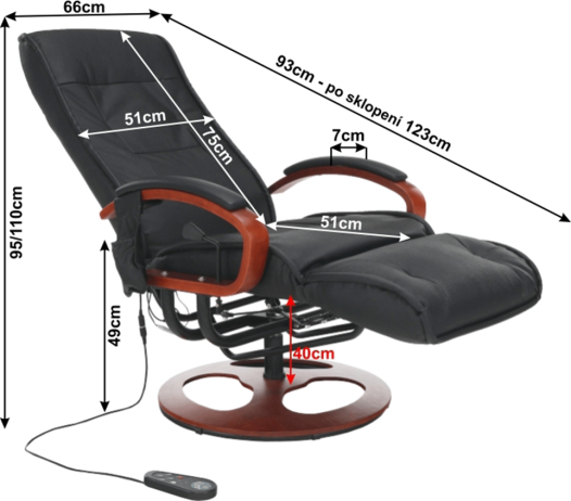 Masážní křeslo, elektrické, černé, ARTUS
