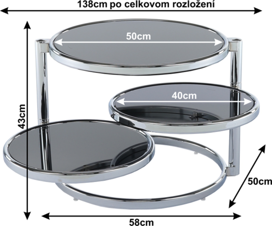 Otočný konferenční stolek MOIRA, černé sklo / chrom