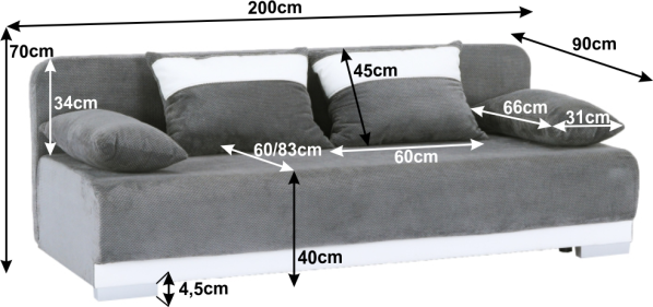 Pohovka rozkládací, bílá ekokůže / šedá látka, REMIA