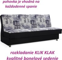 Pohovka, rozkládací s úložným prostorem, látka černá / vzor šedá, SALISA