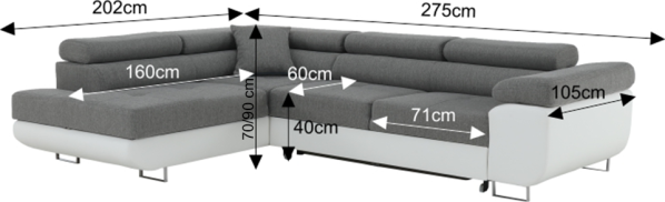 Rohová sedací souprava AMARETO NEW, bílá/šedá, levá