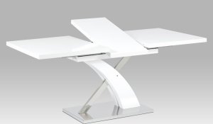 Rozkládací jídelní stůl 140+40x90 cm, bílý mat / nerez