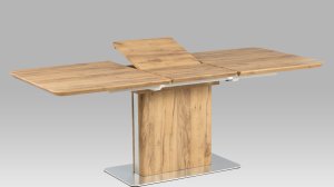 Rozkládací jídelní stůl 160+50x90 cm, HT-670 OAK, 3D folie dekor dub / broušený nerez