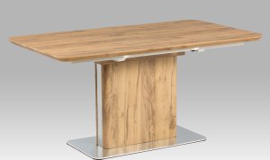 Rozkládací jídelní stůl 160+50x90 cm, HT-670 OAK, 3D folie dekor dub / broušený nerez