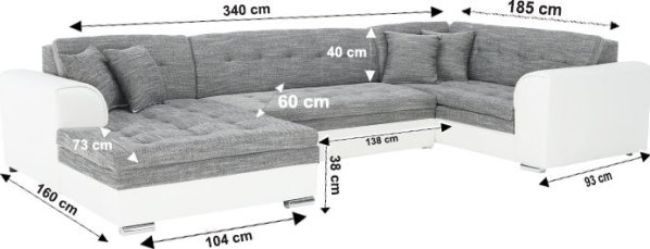 Rozkládací sedací souprava, bílá / šedý melír, levá, DEGAN