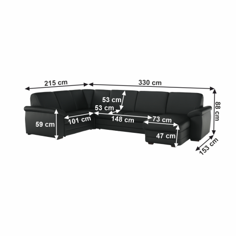 Sedací souprava ve tvaru U, pravé provedení, ekokůže černá, BITER U