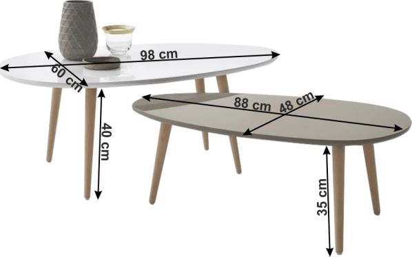 Set 2 konferenčních stolků DOBLO, bílá/šedá