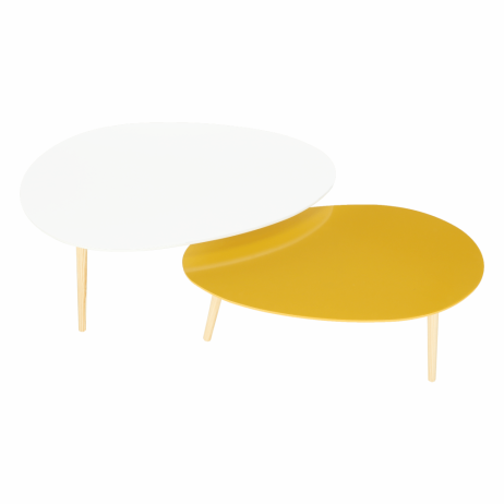 Set 2 konferenčních stolků DOBLO, bílá / žlutomedová