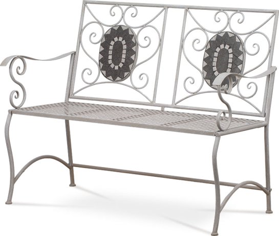 Zahradní lavice, šedá keramická mozaika, šedá kovová konstrukce