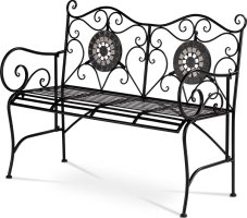 Zahradní lavice, šedá keramická mozaika, černá kovová konstrukce