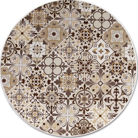 Zahradní stůl, deska z hnědookrové keramické mozaiky, bílá kovová konstrukce