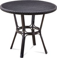 Zahradní stůl, kov hnědý, umělý ratan černý, polywood černý