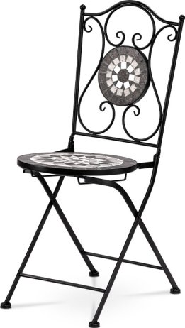 Zahradní židle, šedá keramická mozaika, černá kovová konstrukce